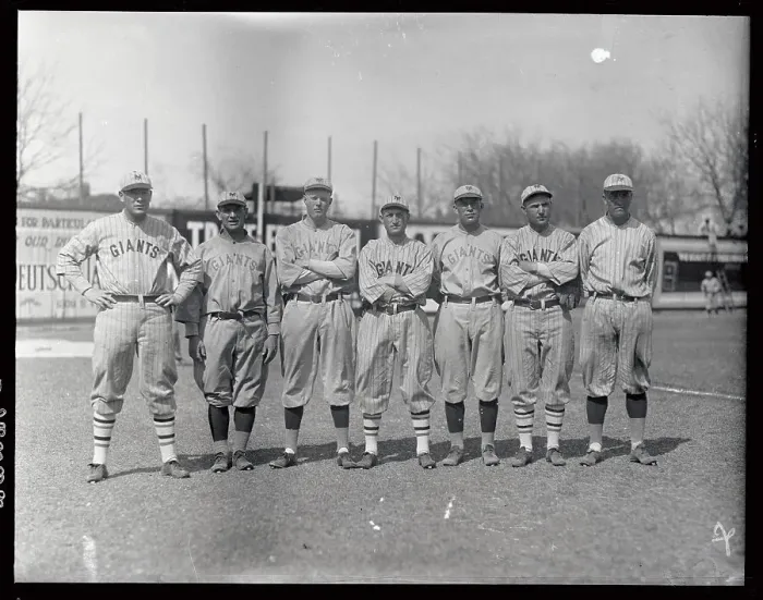 Framed Print : Giants Teammates Posing on Field Framed Print : Giants Teammates Posing on Field