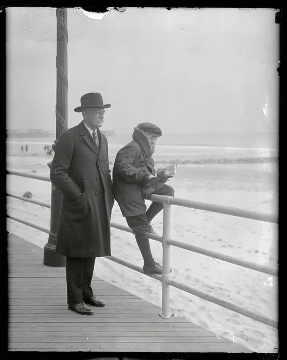 Framed Print : Gifford Pinchot on Boardwalk with His Son Framed Print : Gifford Pinchot on Boardwalk with His Son