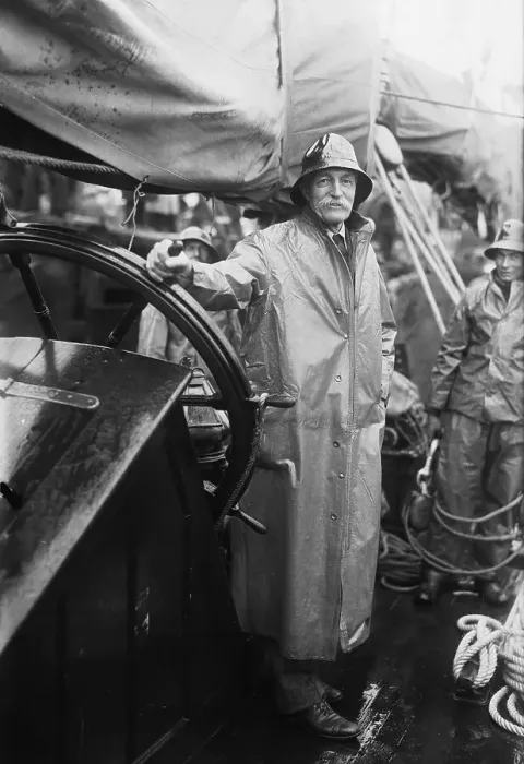 Framed Print : Gifford Pinchot Posing at Wheel of Yacht Framed Print : Gifford Pinchot Posing at Wheel of Yacht