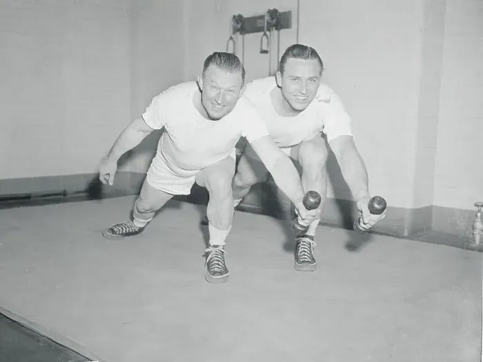 Framed Print : Gil Hodges and Chuck Dressen Exercising Framed Print : Gil Hodges and Chuck Dressen Exercising