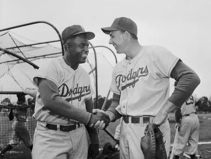 Framed Print : Gil Hodges Shaking Hands with Jackie Robinson Framed Print : Gil Hodges Shaking Hands with Jackie Robinson