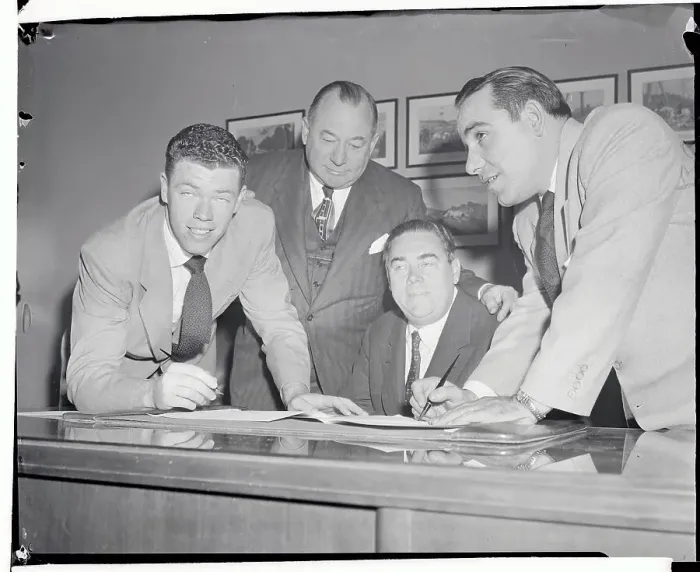 Framed Print : Gil McDougald and Yogi Berra Signing Contracts Framed Print : Gil McDougald and Yogi Berra Signing Contracts