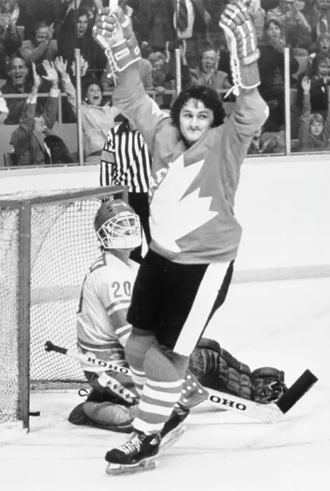 Framed Print : Gilbert Perreault Scores A Goal Against Vladislav Tretiak Framed Print : Gilbert Perreault Scores A Goal Against Vladislav Tretiak
