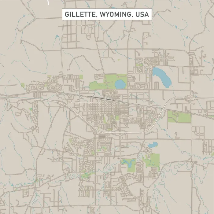 Framed Print : Gillette Wyoming US City Street Map Framed Print : Gillette Wyoming US City Street Map