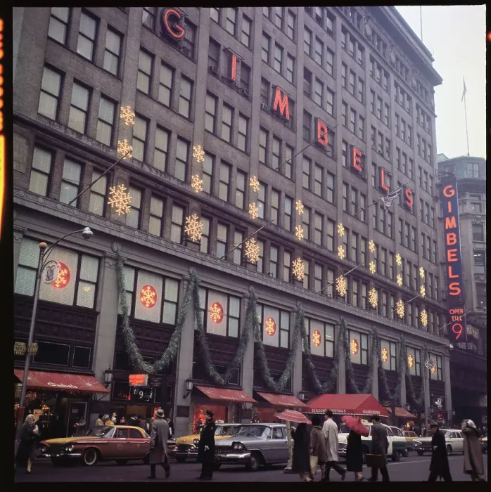 Framed Print : Gimbels Department Store with Christmas Decorations Framed Print : Gimbels Department Store with Christmas Decorations