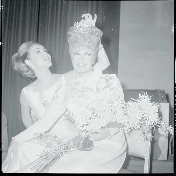 Framed Print : Ginger Rogers Being Crowned by Julie Newmar Framed Print : Ginger Rogers Being Crowned by Julie Newmar