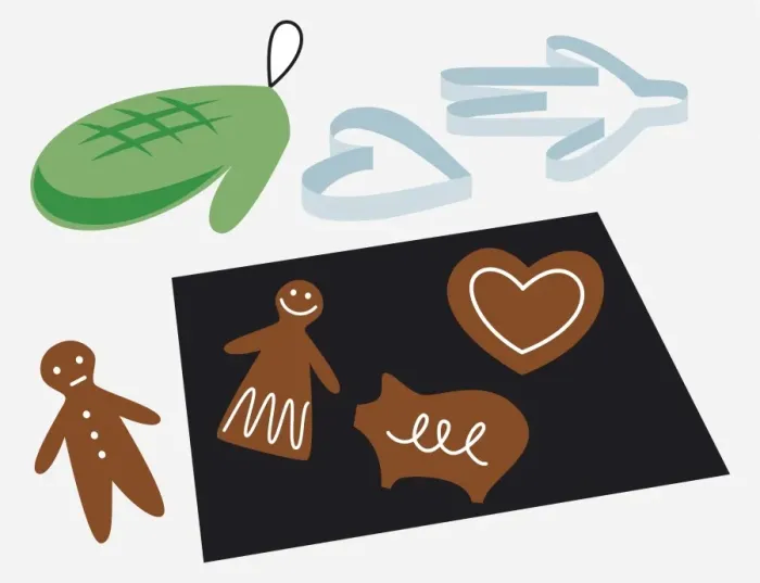 Framed Print : Gingerbread biscuits on baking tray, with oven gloves and shape cutter