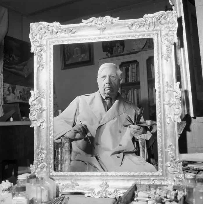 Framed Print : Giorgio De Chirico With Ornate Frame and Painting Equipment Framed Print : Giorgio De Chirico With Ornate Frame and Painting Equipment