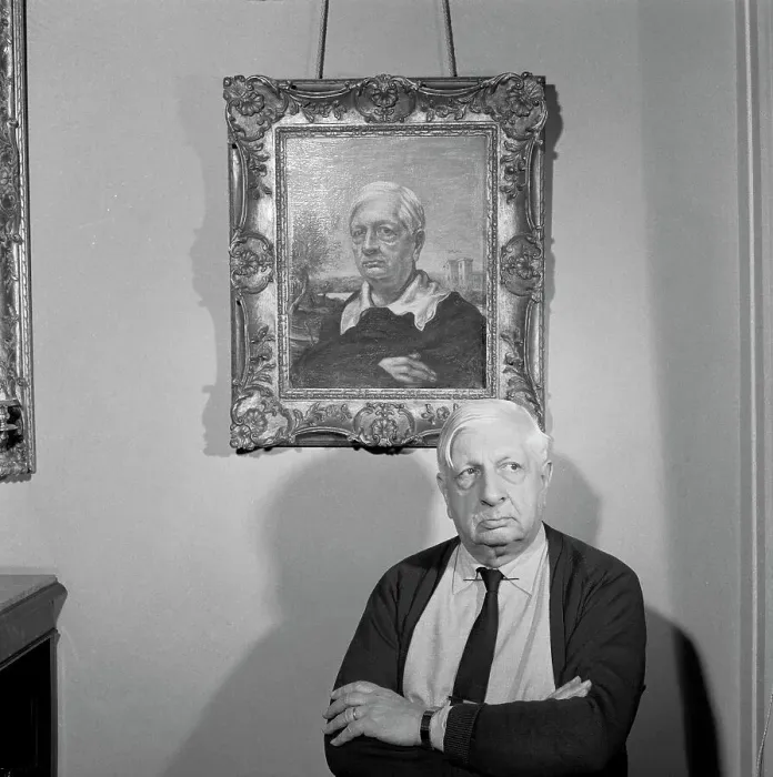 Framed Print : Giorgio De Chirico Posing with Self Portrait Framed Print : Giorgio De Chirico Posing with Self Portrait