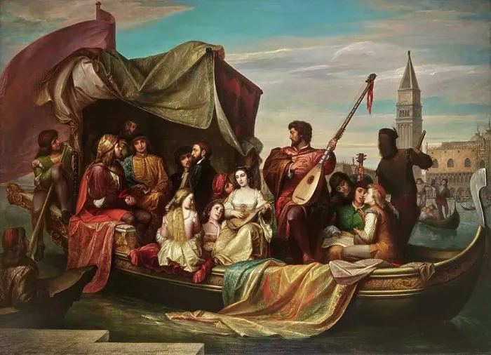 Framed Print : Giovanni Bellini and Albrecht Duerer are celebrated by Venetian artists, Venice, Italy, Painting by Jacopo de Andrea, Historic, digitally restored reproduction from an original of the period Framed Print : Giovanni Bellini and Albrecht Duerer are celebrated by Venetian artists, Venice, Italy, Painting by Jacopo de Andrea, Historic, digitally restored reproduction from an original of the period