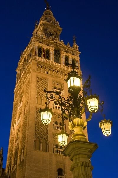 The Giralda of the cathedral of Seville at night