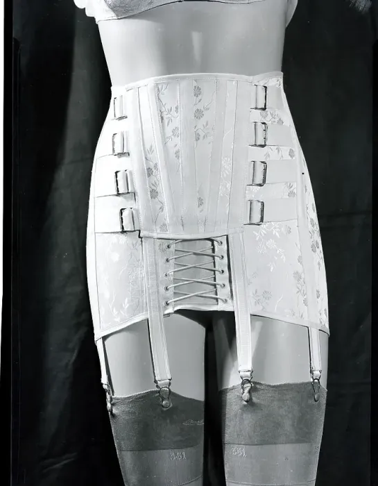 Framed Print : Girdle With Garters Displayed on Mannequin Framed Print : Girdle With Garters Displayed on Mannequin