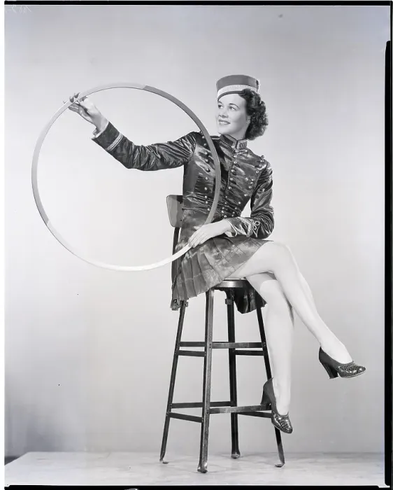 Framed Print : Girl in Bellhop Costume with Hula Hoop Framed Print : Girl in Bellhop Costume with Hula Hoop