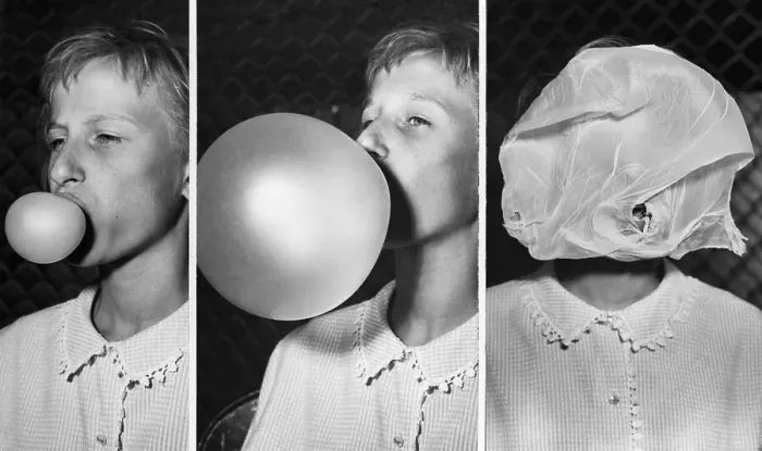 Framed Print : Girl Blowing Bubble in Contest Framed Print : Girl Blowing Bubble in Contest