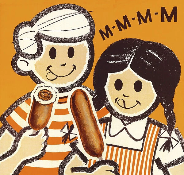 Girl and Boy Eating Corn Dogs