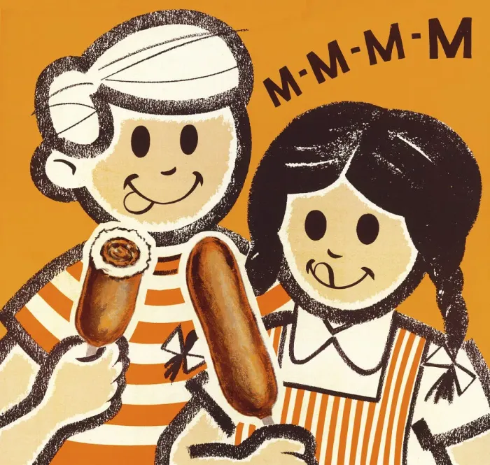 Framed Print : Girl and Boy Eating Corn Dogs Framed Print : Girl and Boy Eating Corn Dogs