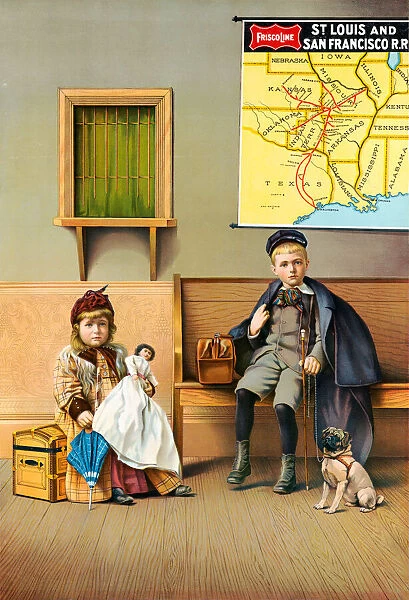 Girl and a Boy in the Waiting Room of a Railroad Station