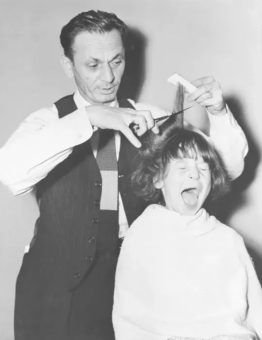 Framed Print : Girl Crying While Getting Hair Cut Framed Print : Girl Crying While Getting Hair Cut