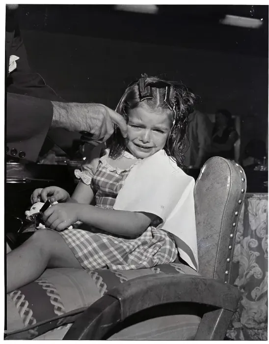 Framed Print : Girl Crying While Getting Permanent Waves Framed Print : Girl Crying While Getting Permanent Waves