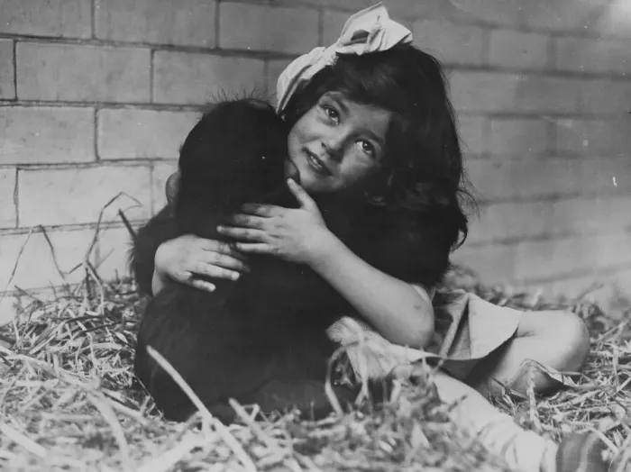 Framed Print : Girl Cuddles Monkey Framed Print : Girl Cuddles Monkey
