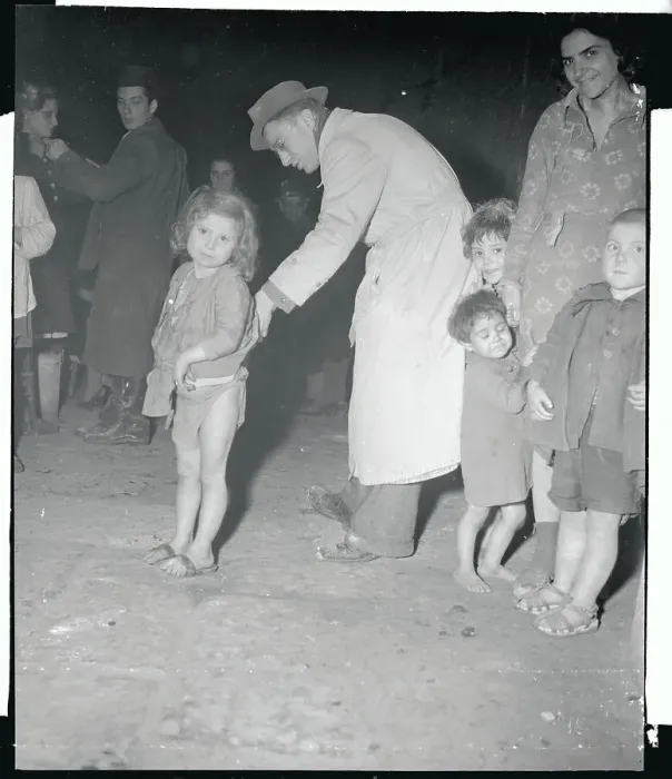 Framed Print : Girl Being Deloused at Encampment Framed Print : Girl Being Deloused at Encampment