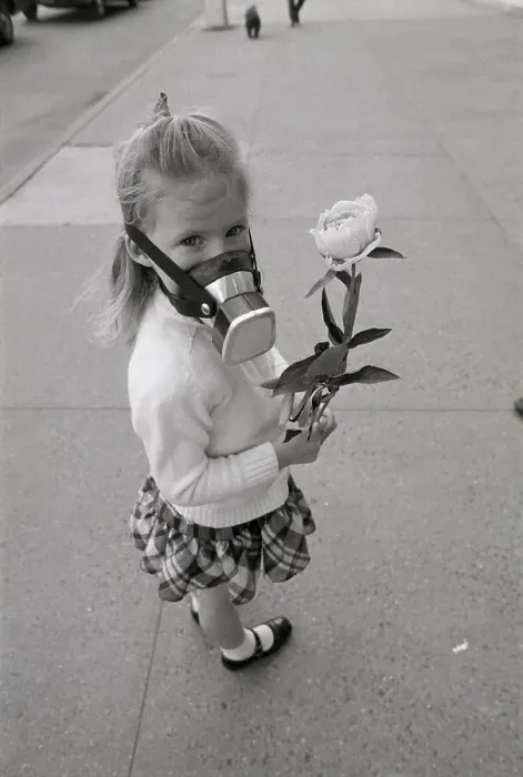 Framed Print : Girl with Filter Mask and Flower Framed Print : Girl with Filter Mask and Flower