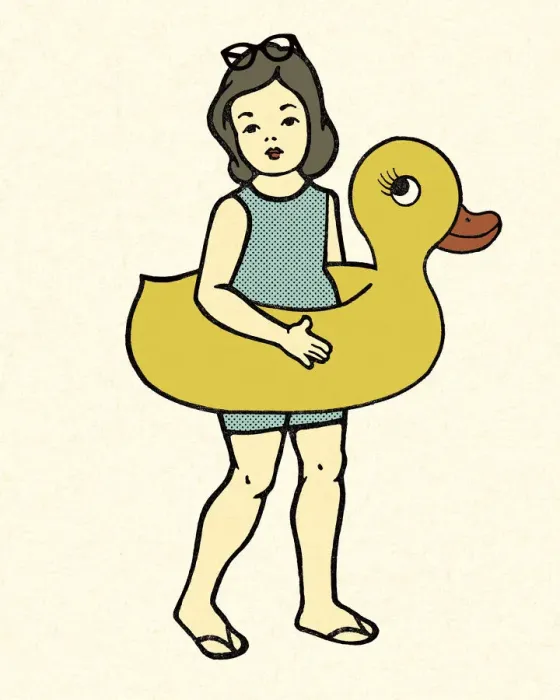 Framed Print : Girl with a Floatie Duck Framed Print : Girl with a Floatie Duck