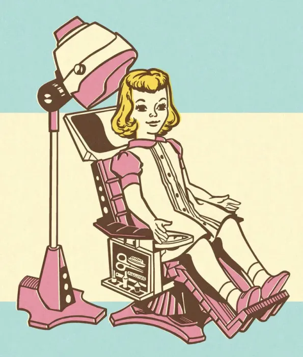 Framed Print : Girl Having Her Hair Styled Framed Print : Girl Having Her Hair Styled