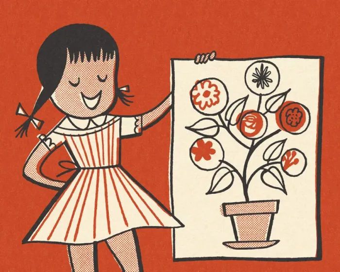 Framed Print : Girl Holding a Poster of Flowers Framed Print : Girl Holding a Poster of Flowers