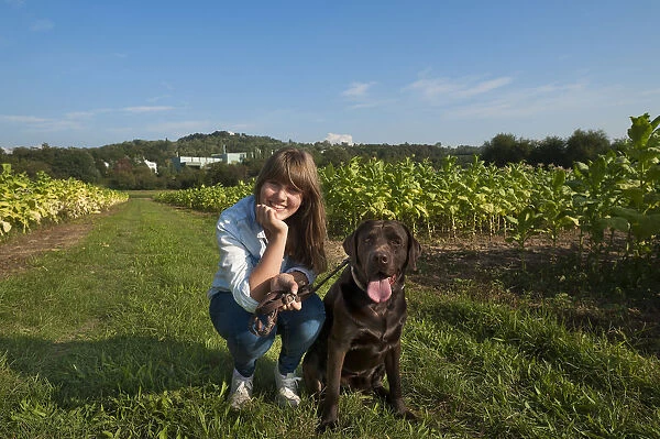 Girl with her Labrador, Ringsheim, Baden-Wurttemberg, Germany