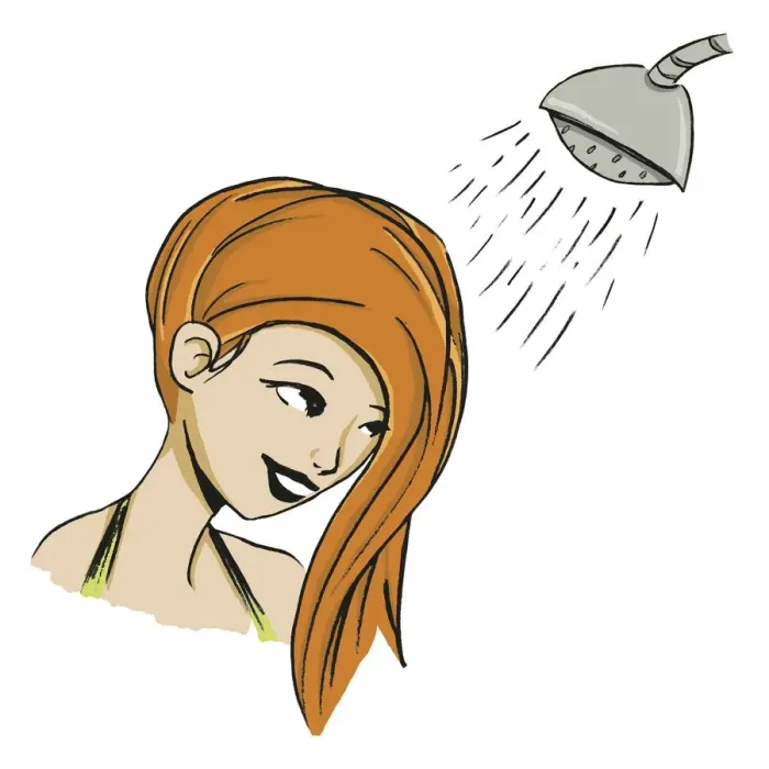Framed Print : Girl with long ginger hair flipped over her face having a shower Framed Print : Girl with long ginger hair flipped over her face having a shower