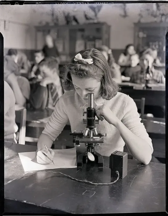 Framed Print : Girl Looking into Microscope Framed Print : Girl Looking into Microscope