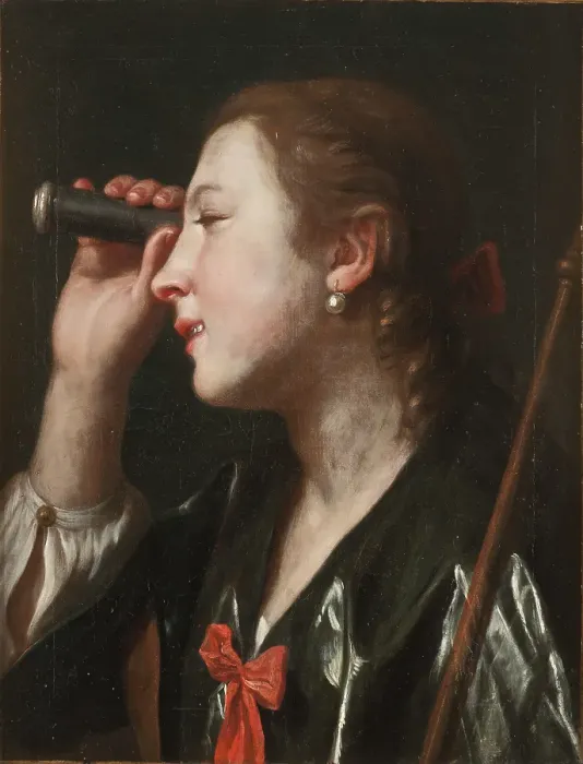 Framed Print : Girl Looking Through A Telescope Framed Print : Girl Looking Through A Telescope