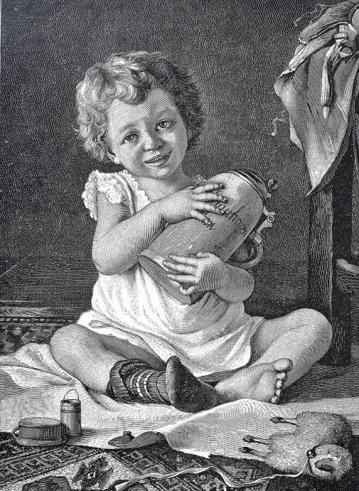 Framed Print : Girl with a Mass, Masskrug, beer mug, symbolic of Muenchner Kindl, meaning Munich child in the Bavarian German dialect and the name of the symbol on the coat of arms of the city of Munich, 1880, Germany, Historic Framed Print : Girl with a Mass, Masskrug, beer mug, symbolic of Muenchner Kindl, meaning Munich child in the Bavarian German dialect and the name of the symbol on the coat of arms of the city of Munich, 1880, Germany, Historic