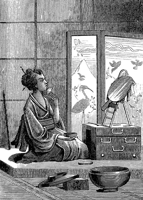 Framed Print : Girl at morning toilet, 1870, Japan