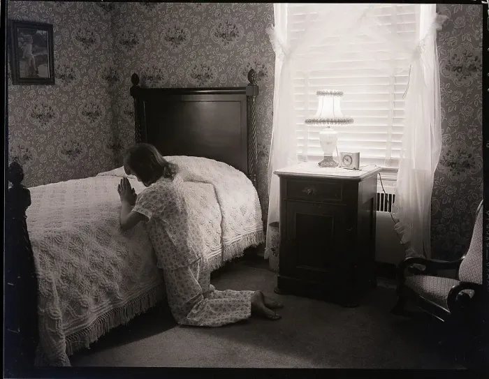 Framed Print : Girl Praying at Bedside Framed Print : Girl Praying at Bedside