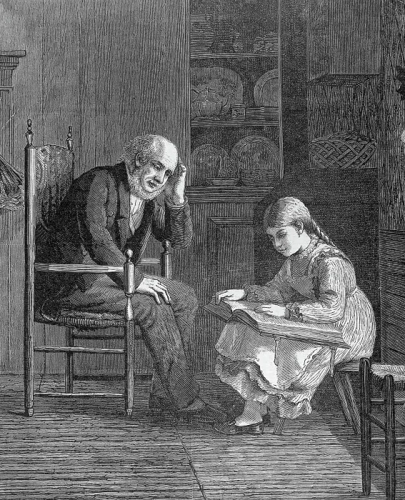 Framed Print : Girl Reading The Bible To Her Grandpapa Framed Print : Girl Reading The Bible To Her Grandpapa