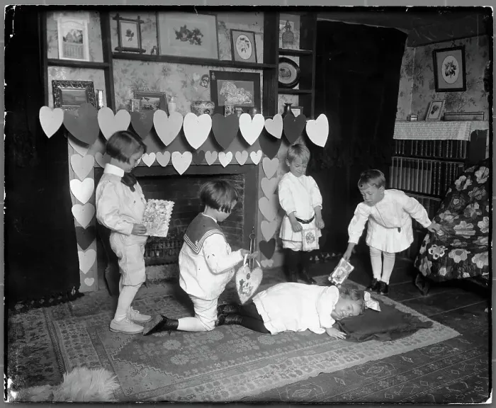 Framed Print : Girl Receiving Valentines From Admirers Framed Print : Girl Receiving Valentines From Admirers