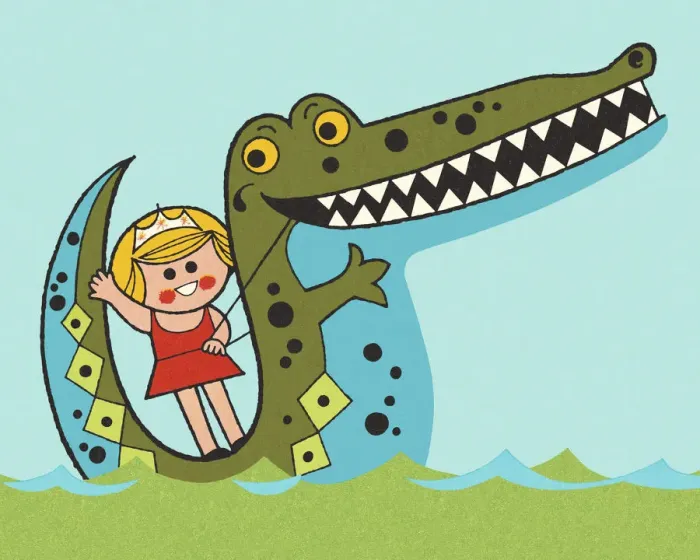 Framed Print : Girl Riding on an Alligator Framed Print : Girl Riding on an Alligator