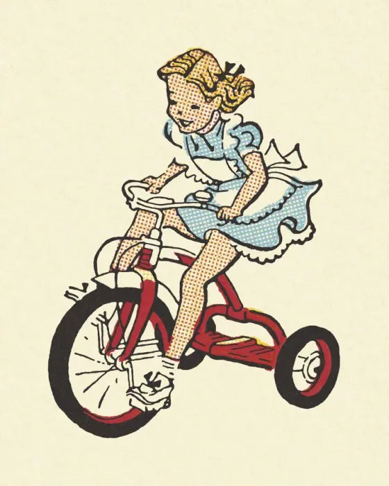 Framed Print : Girl Riding a Tricycle