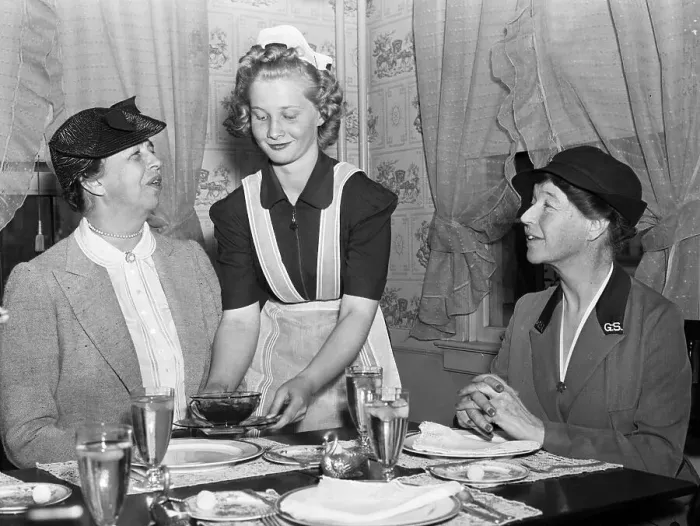 Framed Print : Girl Scout Serving Luncheon to Eleanor Roosevelt and Friend