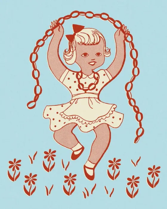 Framed Print : Girl Skipping with a Paper Chain Framed Print : Girl Skipping with a Paper Chain