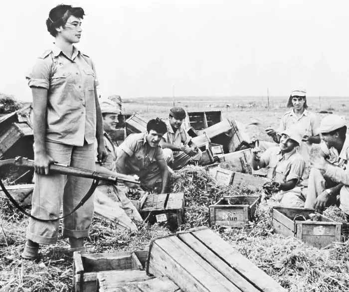 Framed Print : Girl Standing Holding Rifle W / Farmers