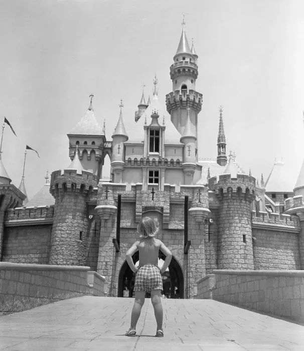 Framed Print : Girl Staring at Sleeping Beauty Castle Framed Print : Girl Staring at Sleeping Beauty Castle