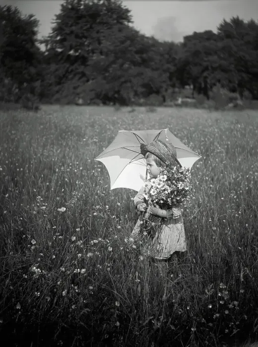 Framed Print : Girl with Umbrella and Daisies Framed Print : Girl with Umbrella and Daisies