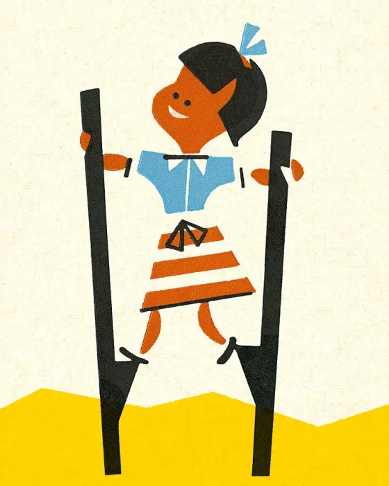 Framed Print : Girl Walking with Stilts Framed Print : Girl Walking with Stilts