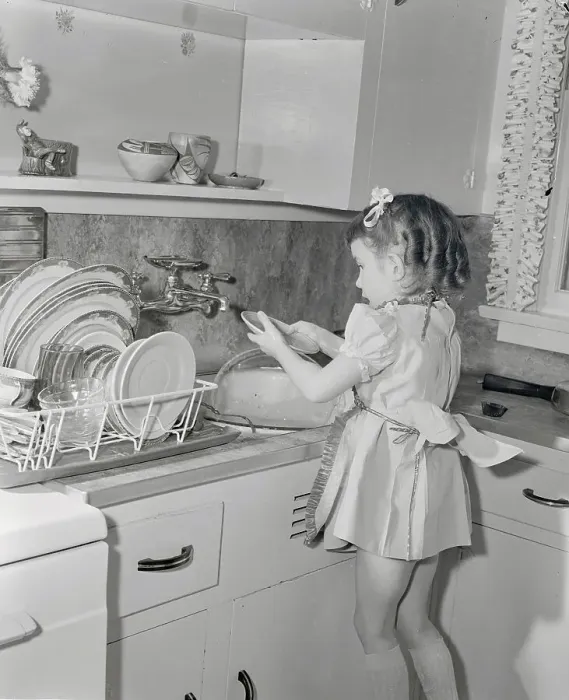 Framed Print : Girl Washing Dishes Framed Print : Girl Washing Dishes