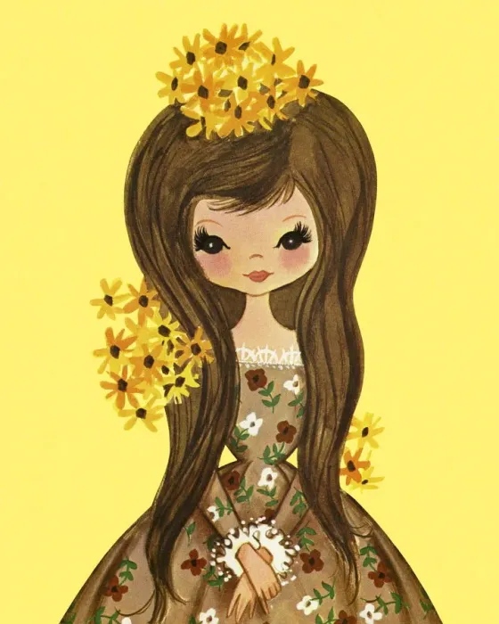 Framed Print : Girl Wearing a Brown Floral Dress Framed Print : Girl Wearing a Brown Floral Dress