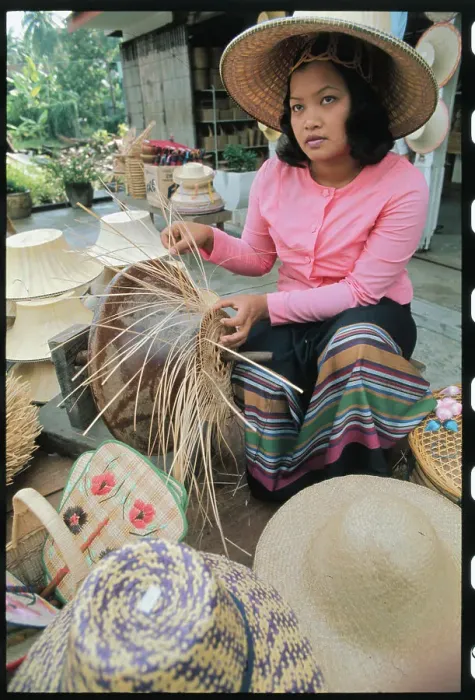 Framed Print : Girl Weaving a Bamboo Hat Framed Print : Girl Weaving a Bamboo Hat