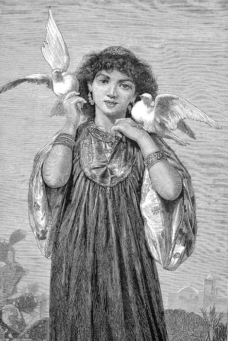 Framed Print : Girl with White Doves from the Banks of the Nile, 1880, Egypt, digitally restored reproduction of an original 19th-century original Framed Print : Girl with White Doves from the Banks of the Nile, 1880, Egypt, digitally restored reproduction of an original 19th-century original